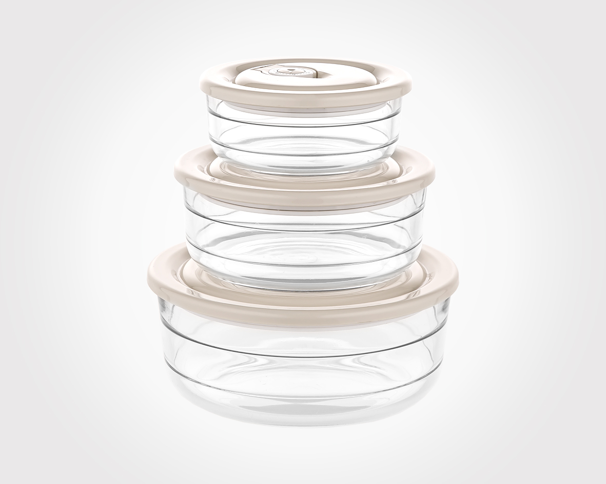 VACUUM GLASS BOWL SET-dated lid