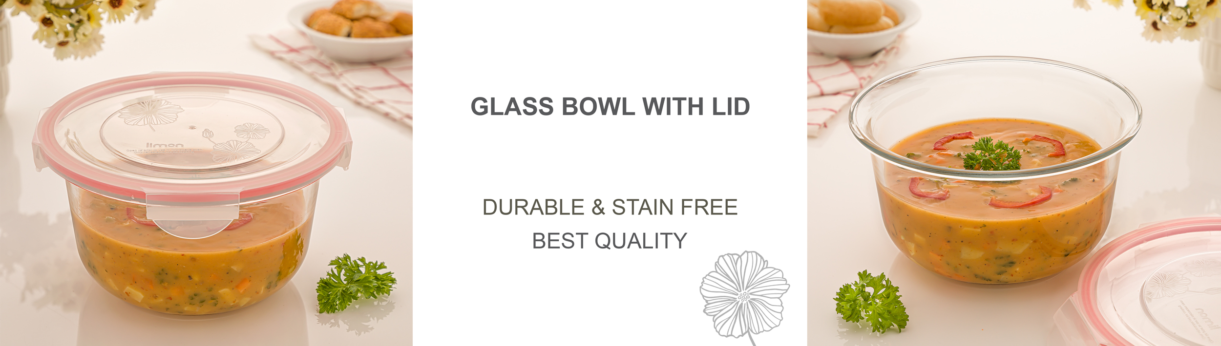 GLASS BOWL WITH LID 2 L