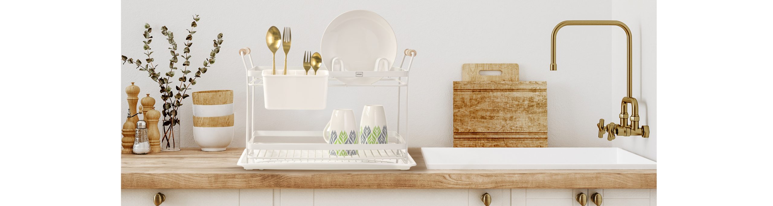 DISH RACK WITH WOODEN HANDLES 2 FLOORS