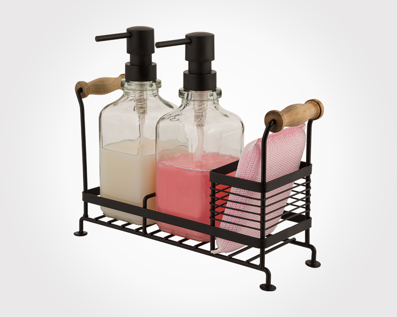 TWIN GLASS SOAP DISPENSER WITH STAND