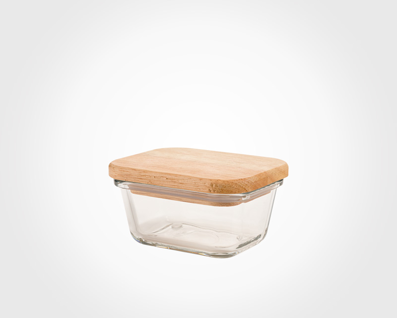 GLASS CONTAINER WITH WOODEN LID 180 ML