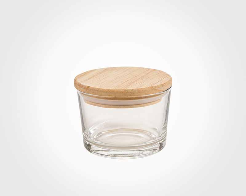 GLASS CONTAINER WITH WOODEN LID 190 ML