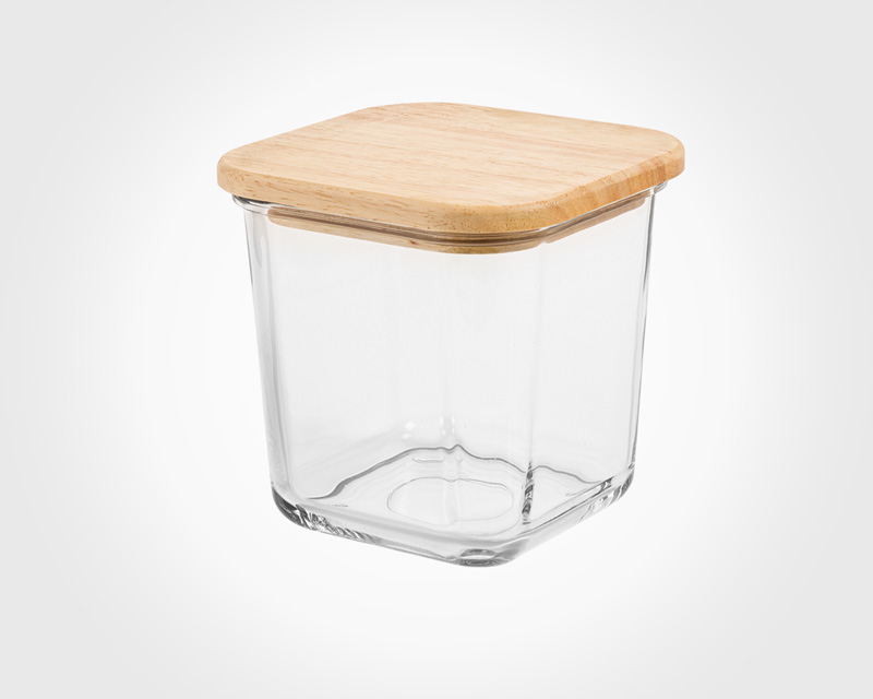 GLASS CONTAINER WITH WOODEN LID 860 ML