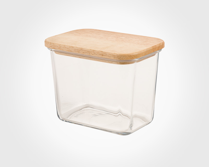 GLASS CONTAINER WITH WOODEN LID 920 ML