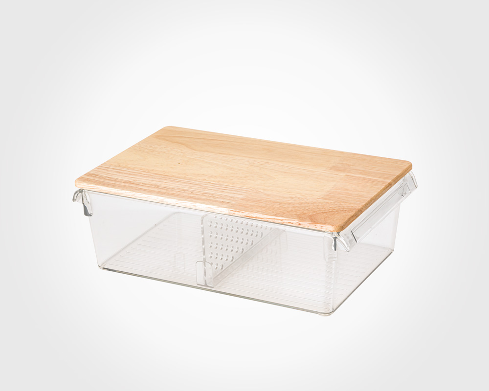 CLEAR STORAGE ORGANIZER WITH WOODEN LID 5 LITER