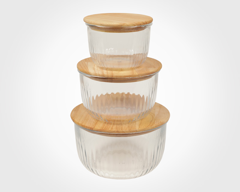 6PCS GLASS BOWL SET WITH WOODEN LID