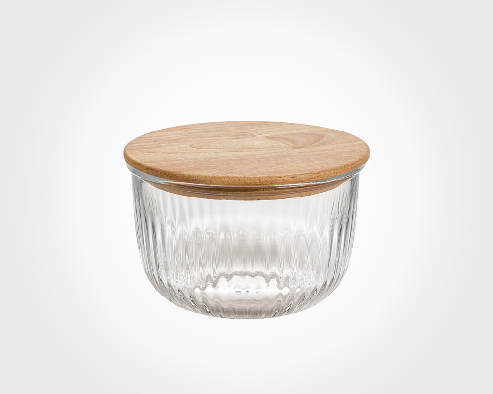 GLASS BOWL WITH WOODEN LID 970 ML