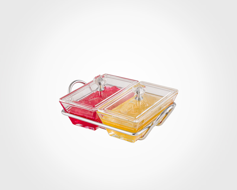 SNACK SERVING TRAY WITH ACRYLIC LID (2 SECTION)