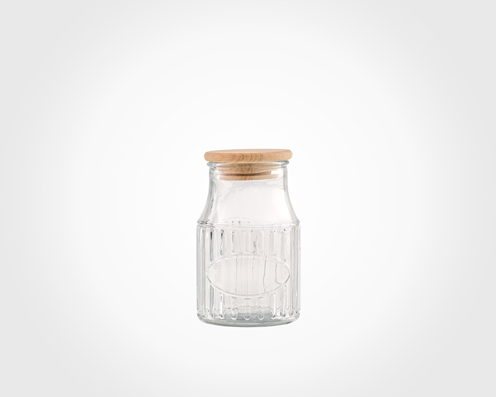 GLASS SPICE JAR WITH WOODEN LID 230 ML