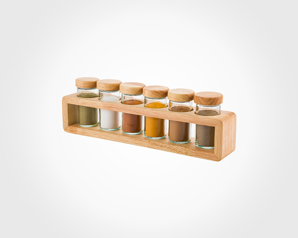 Wooden spice jar set