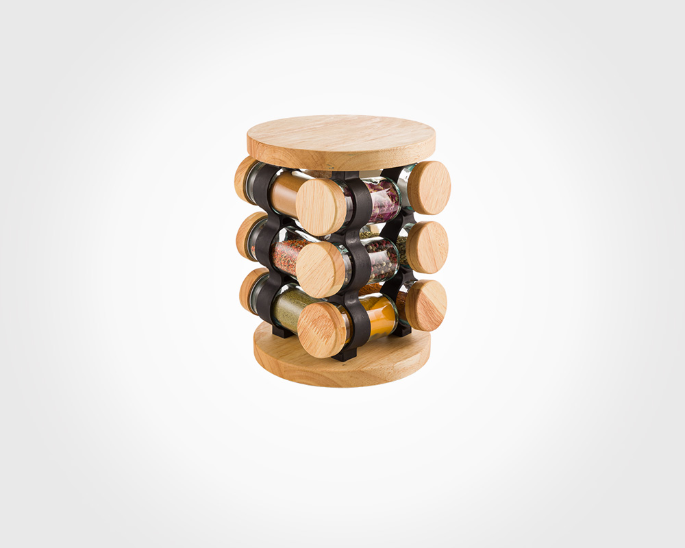 Wooden rotating spice rack 12section