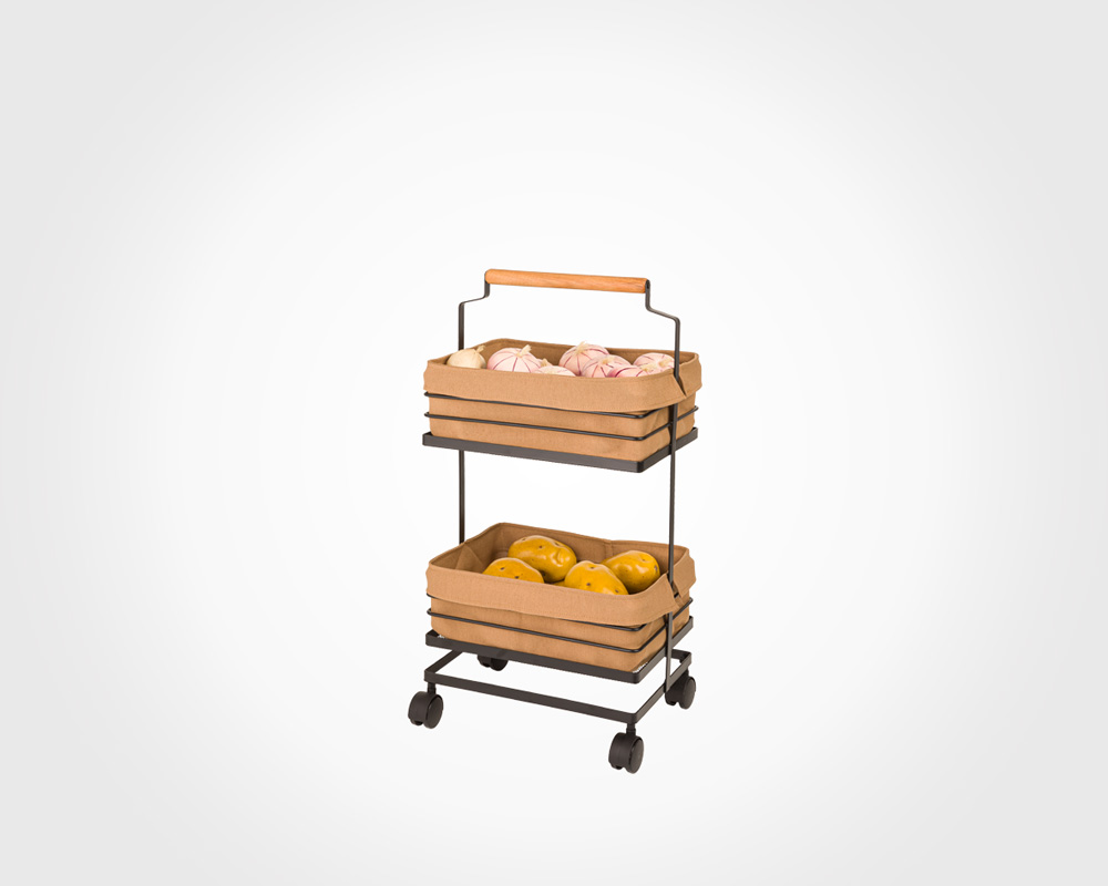 Metal potato & onion rack with wooden handle 2tier