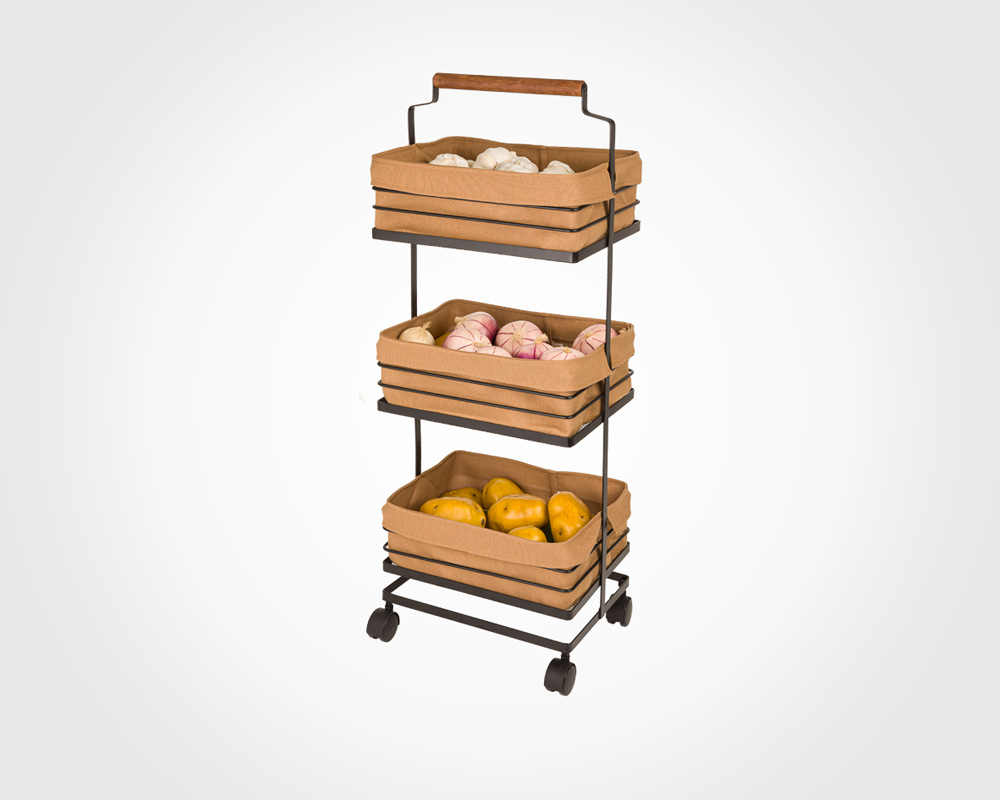 Metal potato & onion rack with wooden handle 3tier