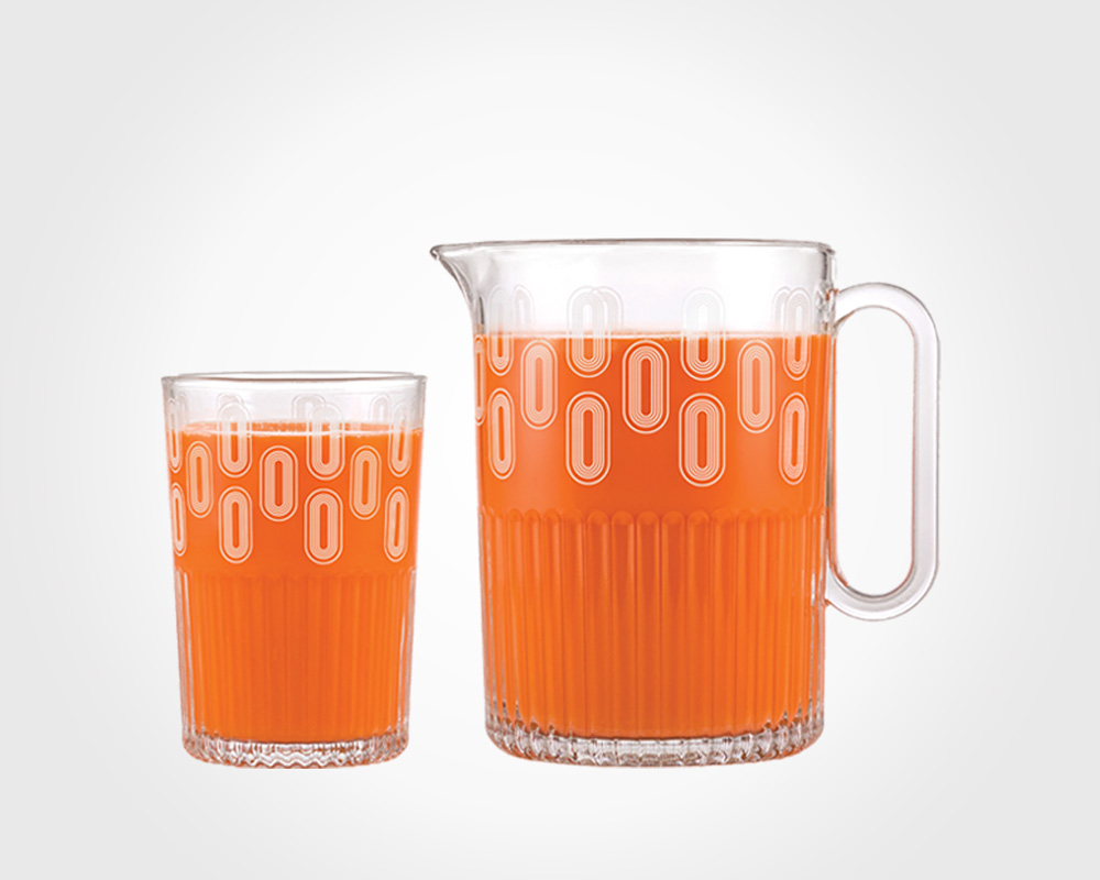 Printed pitcher and glass set