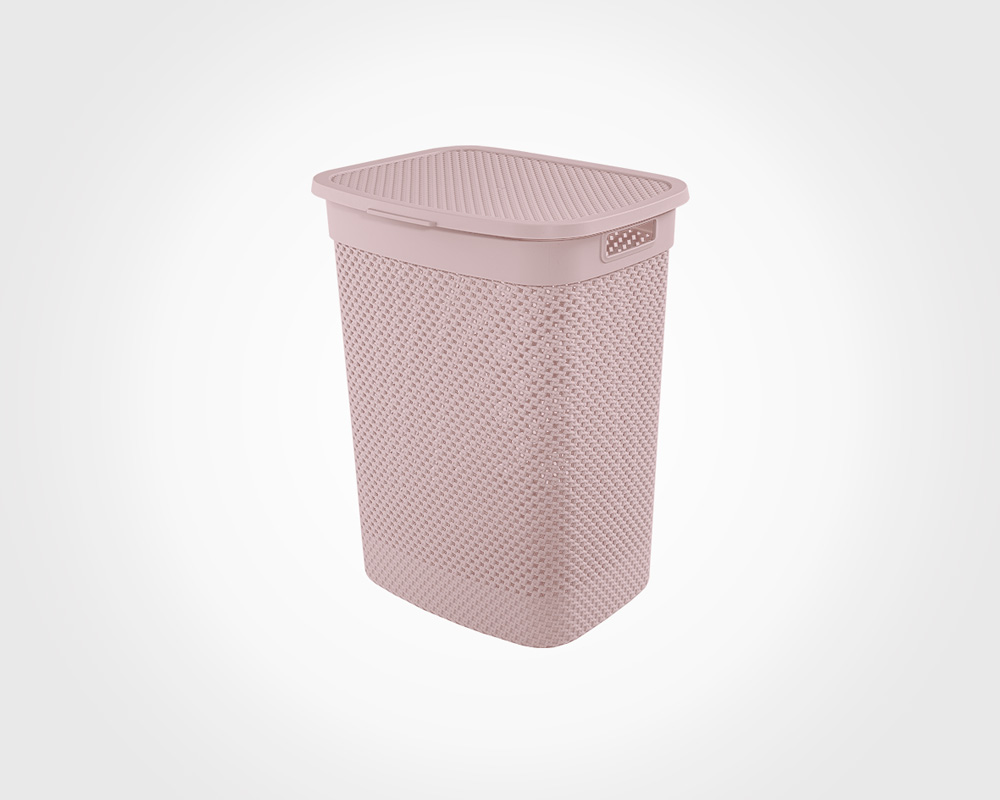 HIGH LAUNDRY BASKET WITH LID KNIT DESIGN