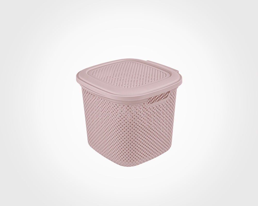 SHORT LAUNDRY BASKET WITH LID KNIT DESIGN