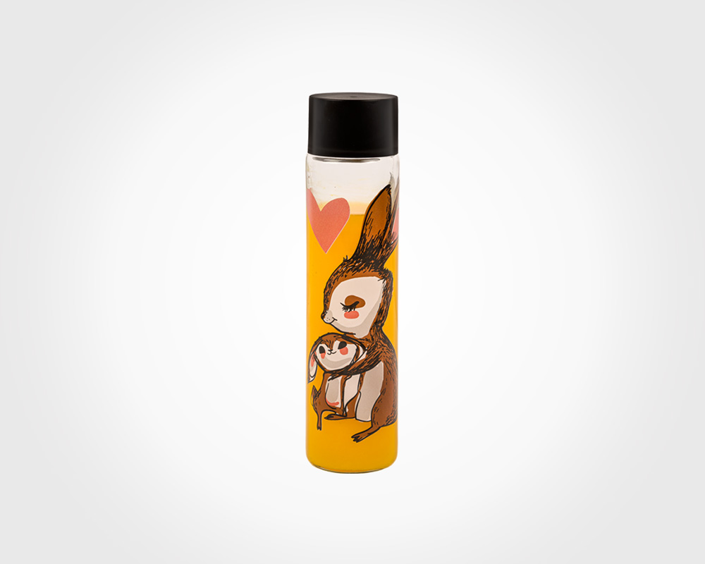 Small printed cylindrical bottle