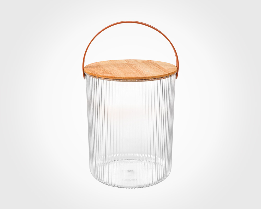 Clear storer with wooden lid 12L