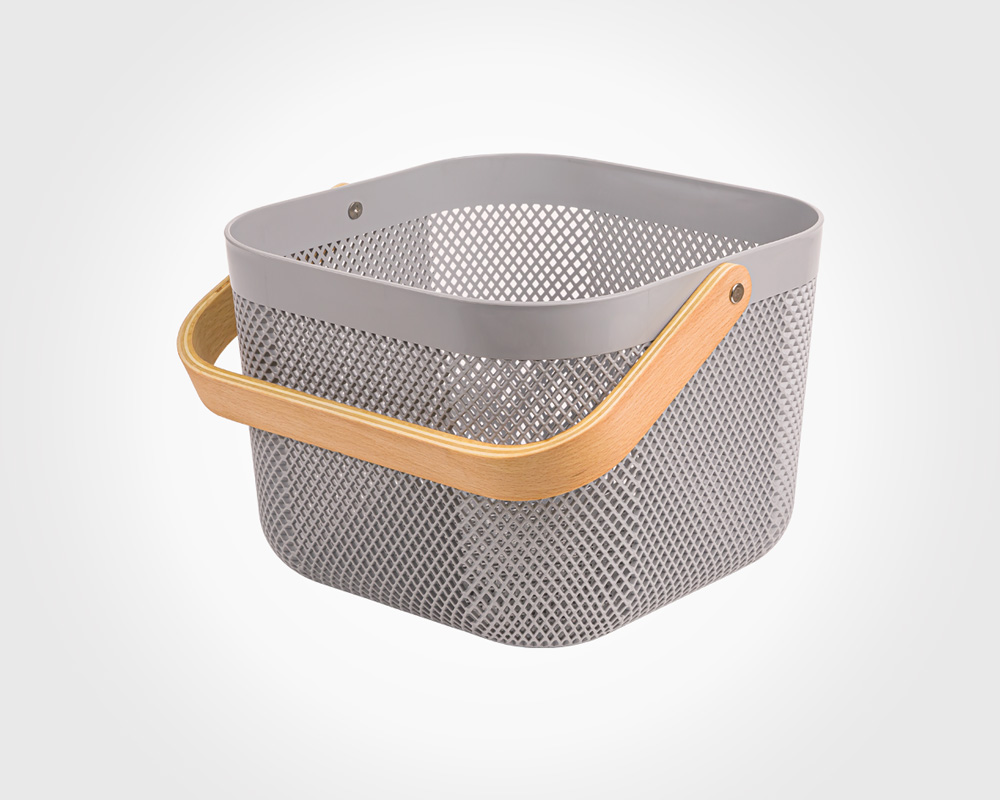 Square basket with wooden handle