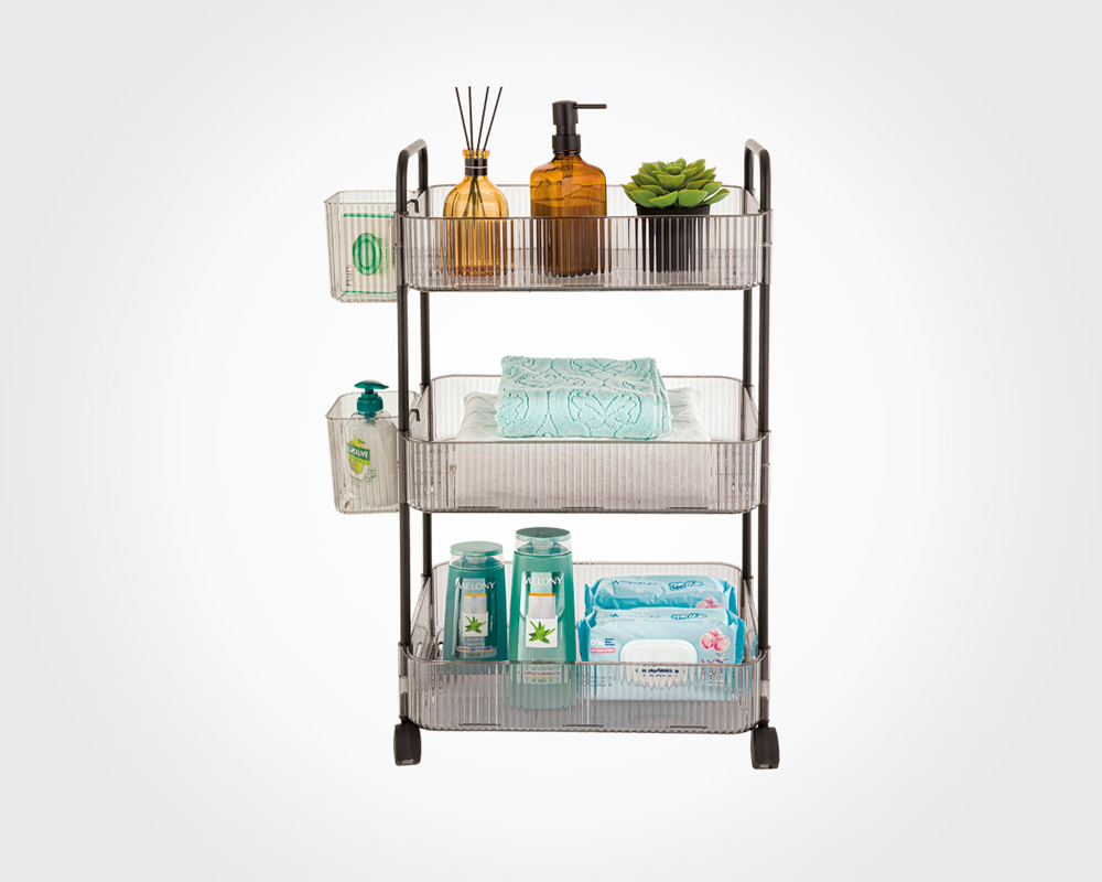 LARGE 3 TIER CLEAR TROLLEY